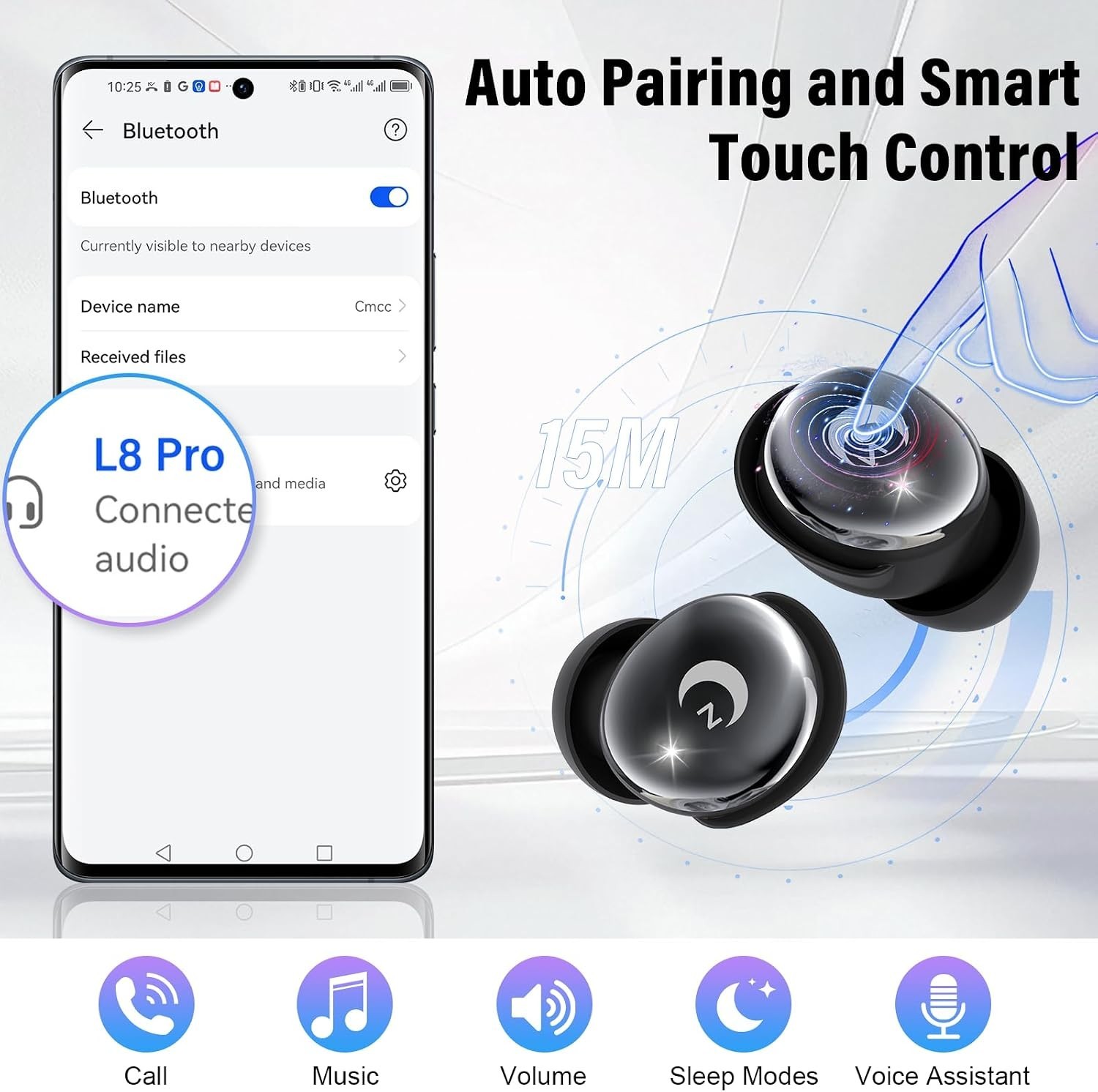 Sleep Earbuds Bluetooth 5.4 48H Playtime for Side Sleepers IPX7 Waterproof Black