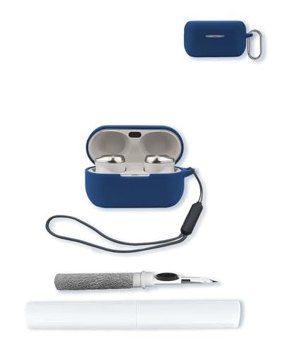 Blue Silicone Case for Technics EAH-AZ100 Wireless Earbuds with Keychain