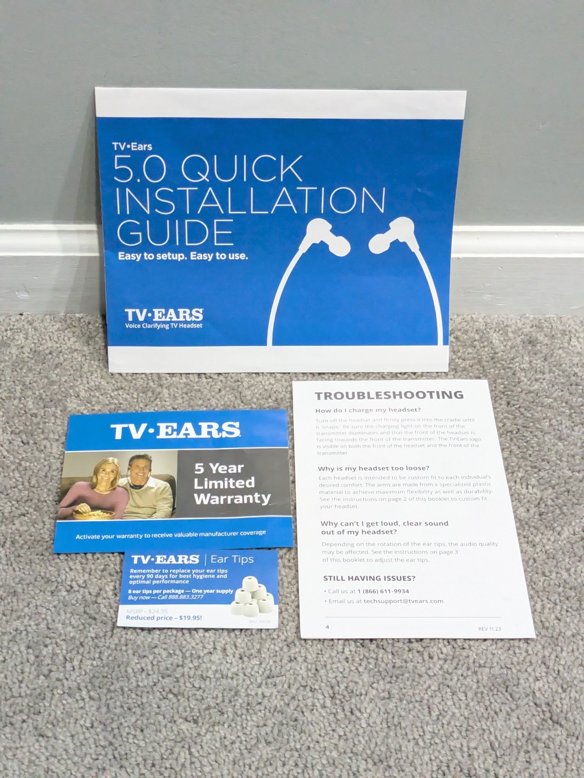 TV Ears Original In-Ear 5.0 Wireless Voice Clarifying Headset System 11641 WORKS
