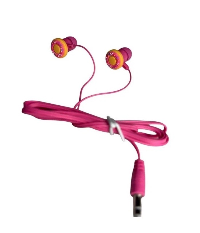 Pink Donut Wired Earbuds – Cute 3.5mm Aux Novelty Tech Headphones