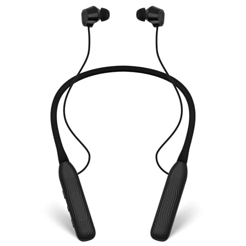 1-Year Quality Support – Black Bluetooth Headphones – Round Neckband – 1000H