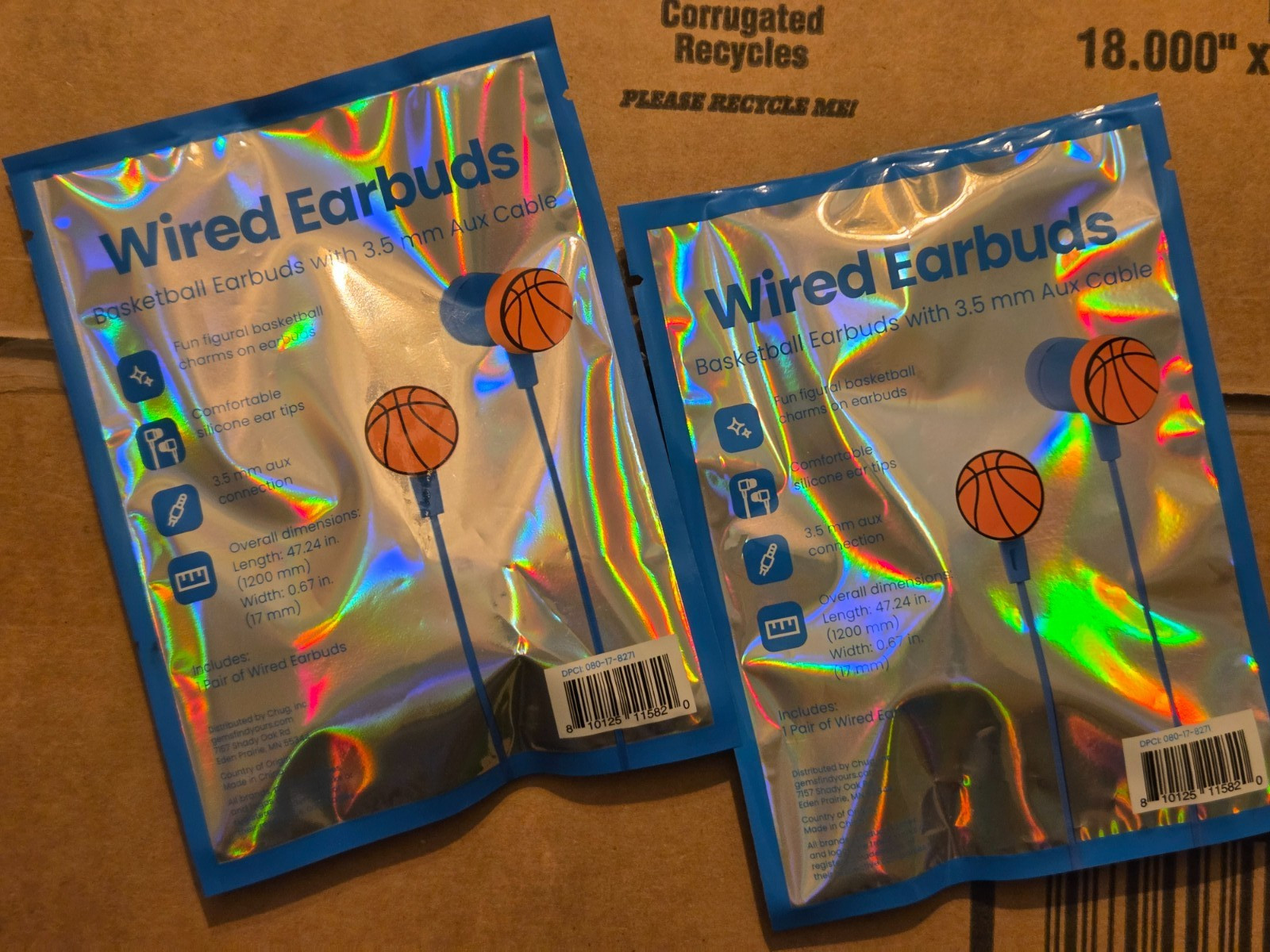 2 Wired Earbuds Basketball Earbuds Blue Cable With 35 mm Aux New