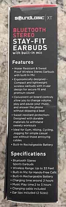 SOUNDLOGIC XT BLUETOOTH STEREO STAY-FIT EARBUDS WITH MIC GRAY/BLACK RC 2550 New