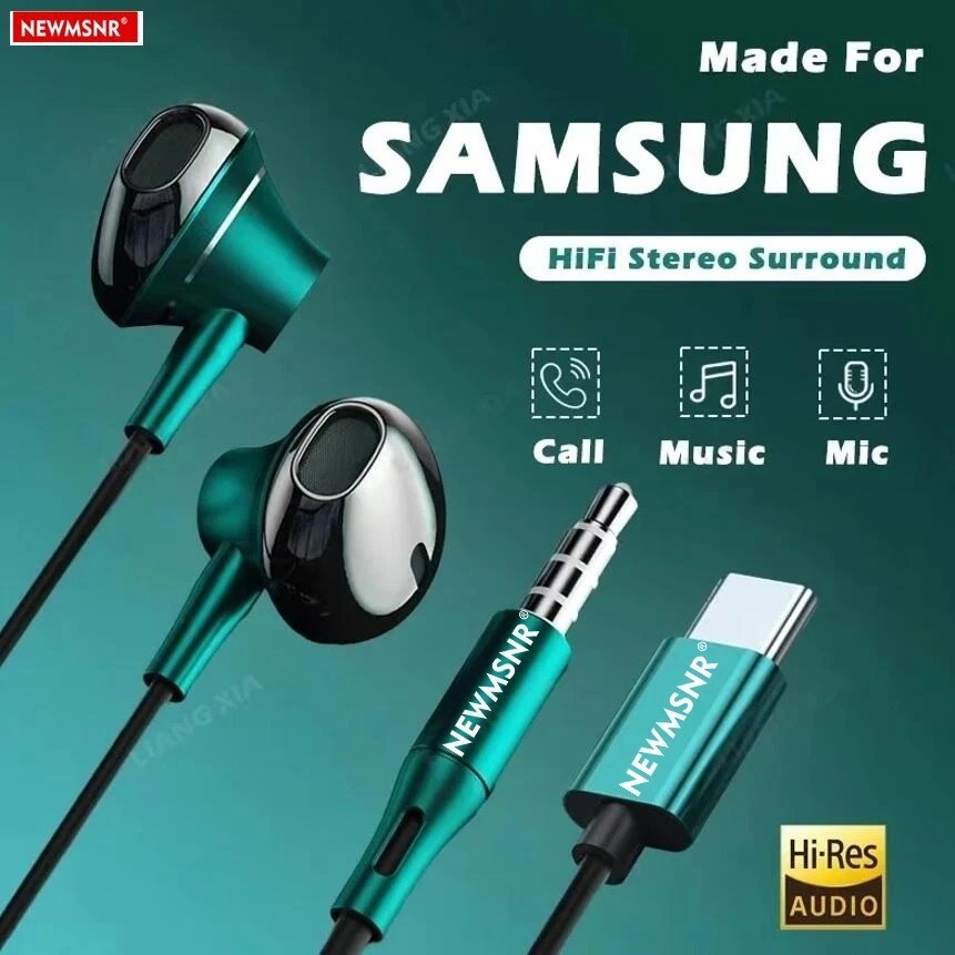 USB C & 3.5mm Wired Earphones HiFi Bass Headphones with Mic Volume Control