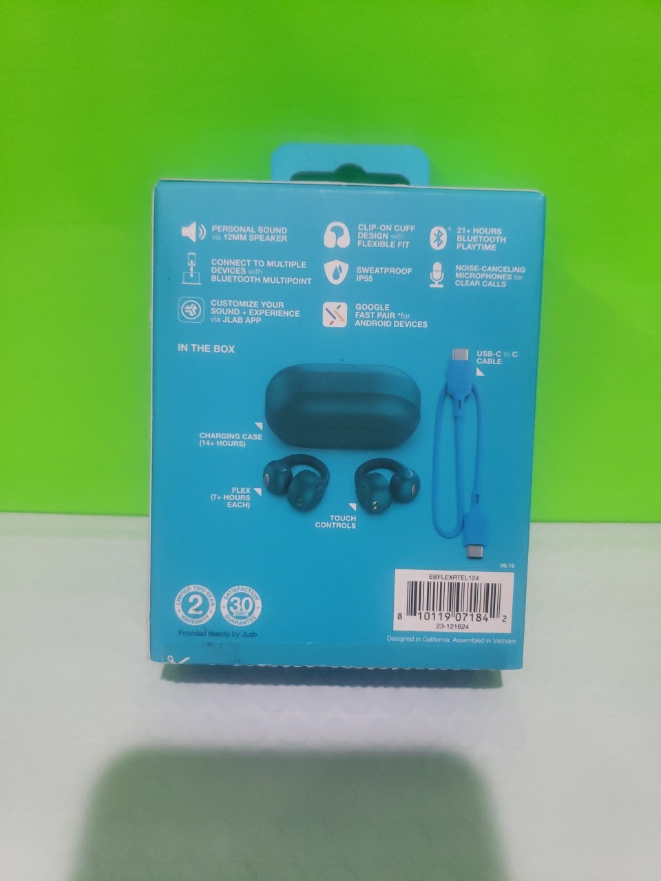 JLab Flex Open Earbuds Clip-on Cuff Design Wireless Bluetooth Multipoint – Teal