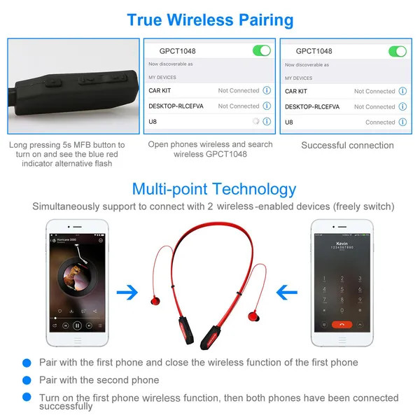 Wireless Neckband Headphones V4.2 – Magnetic Design, Noise‑Reduction Mic, Sweat‑