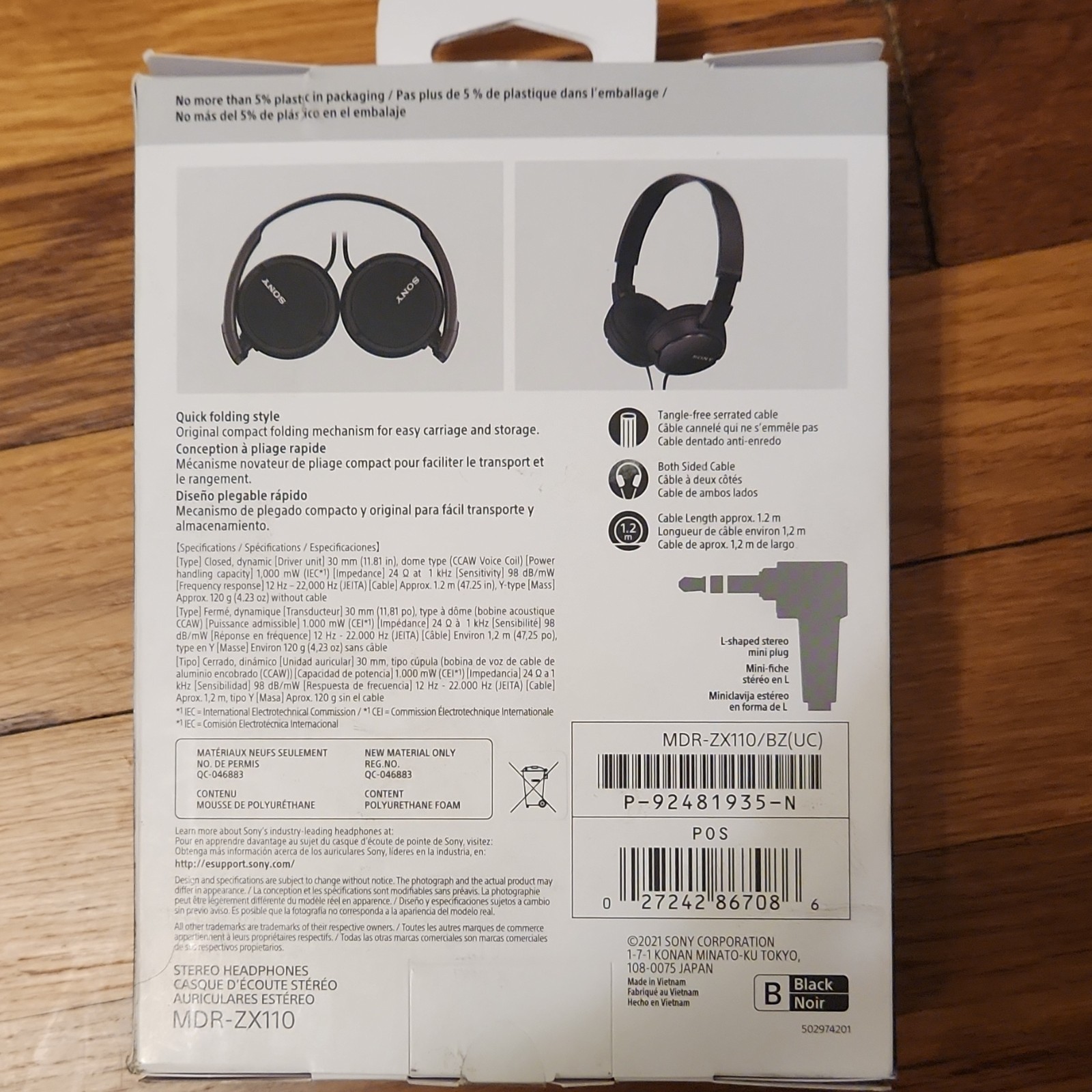 Sony MDR-ZX110 Headphones Black 3.5mm Wired 30mm Driver Foldaway Adjustable
