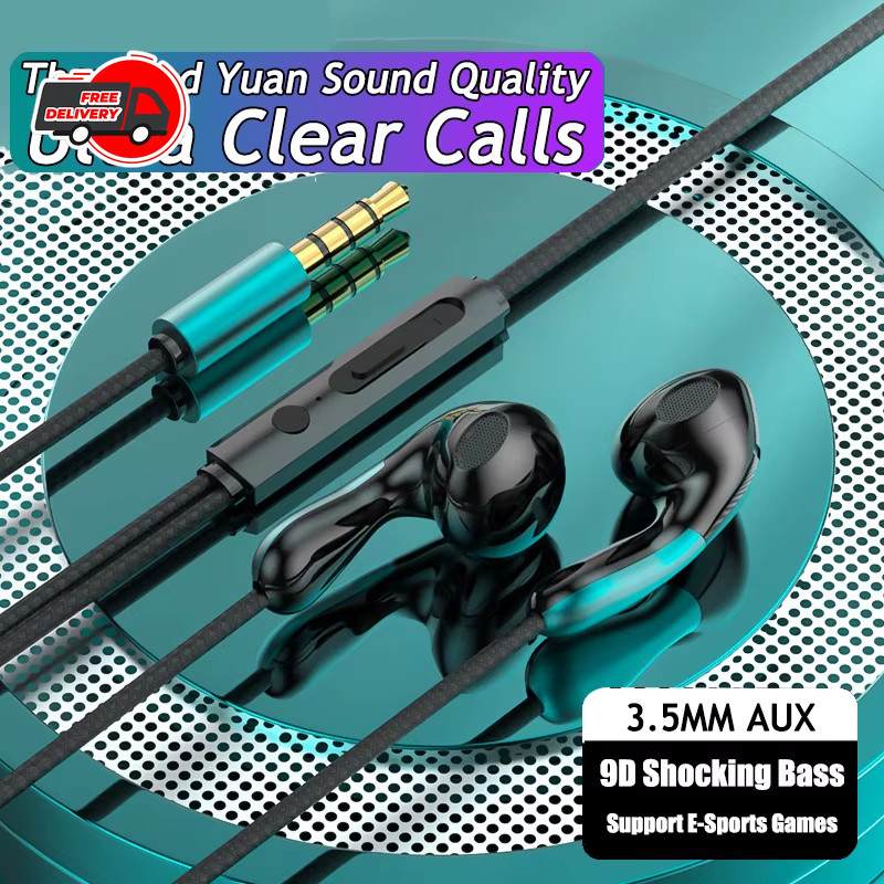 9D HiFi Heavy Bass Wired Earphones 3.5mm Type-C Stereo Headset For Samsung PC