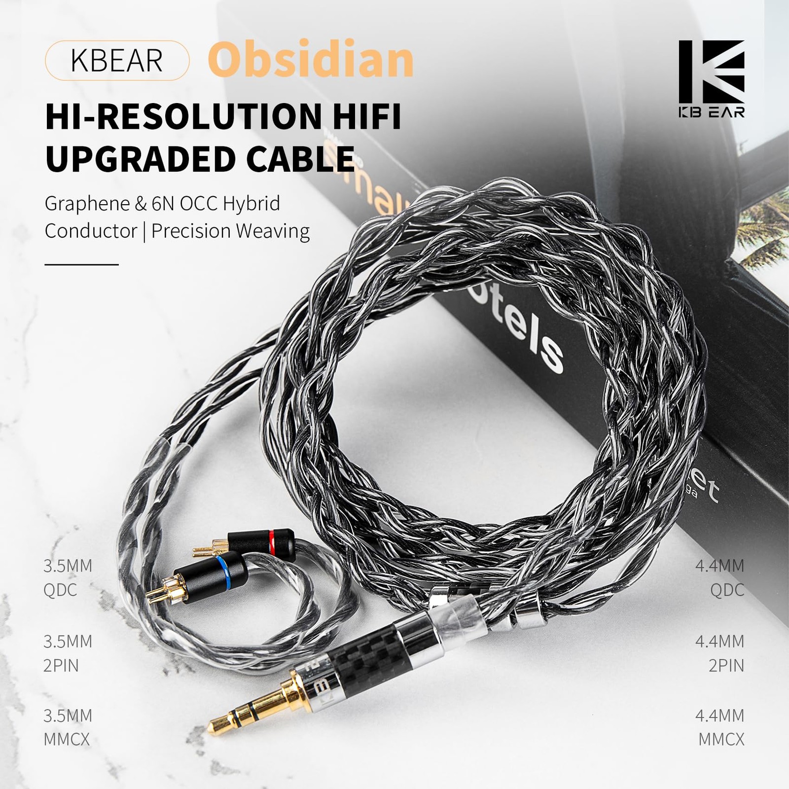 KBEAR Obsidian Black IEMs Cable Graphene 6N OCC Hybrid Conductor Upgraded Earpho