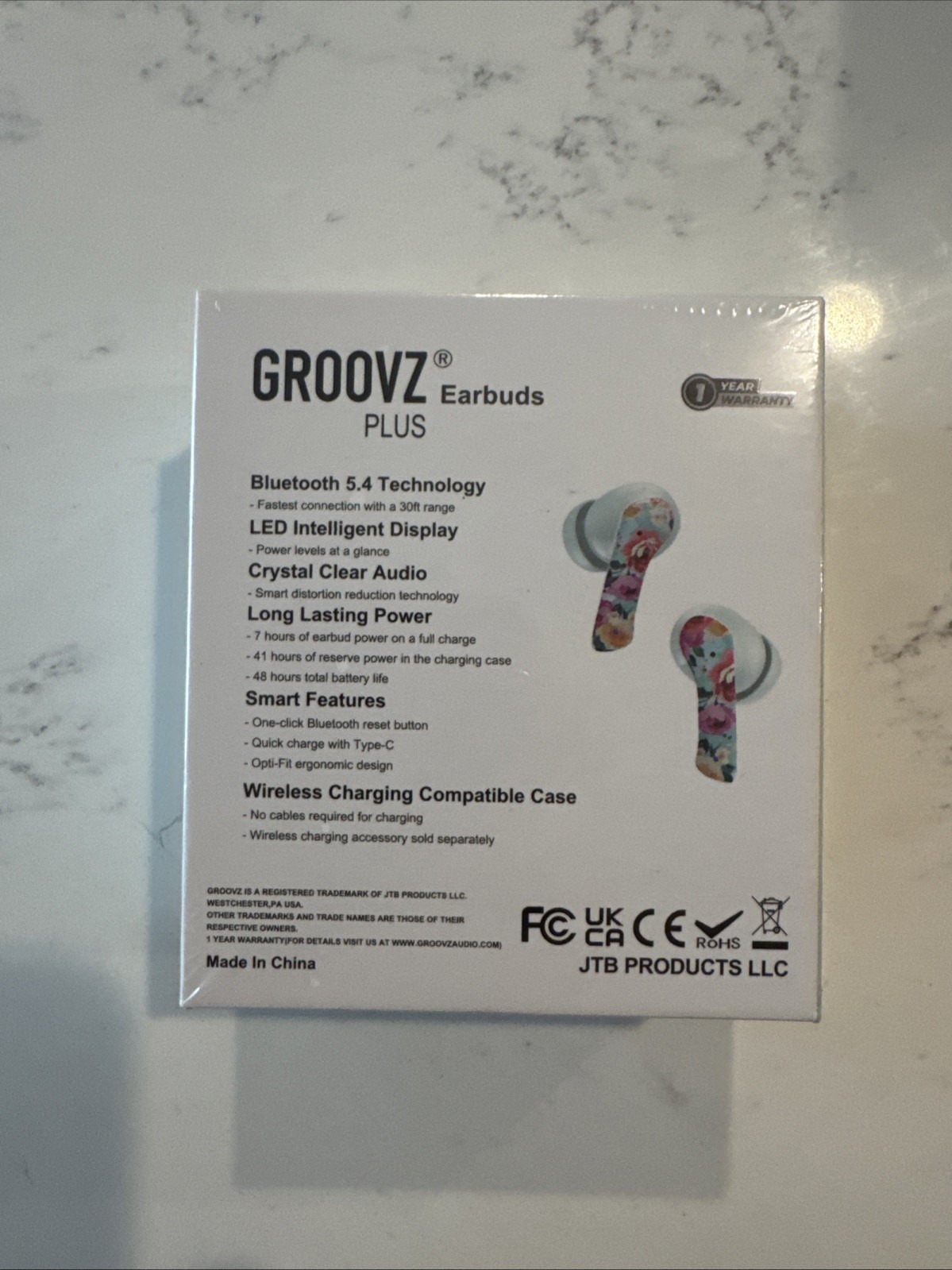 Groovz Plus True Wireless Bluetooth Earbuds Floral Charging Case New