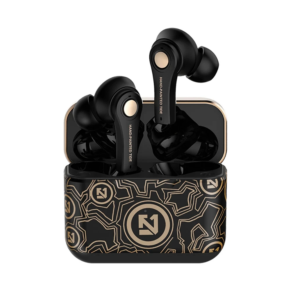 Wireless Bluetooth ear buds Graffiti design Easy Paring (Black and Gold)