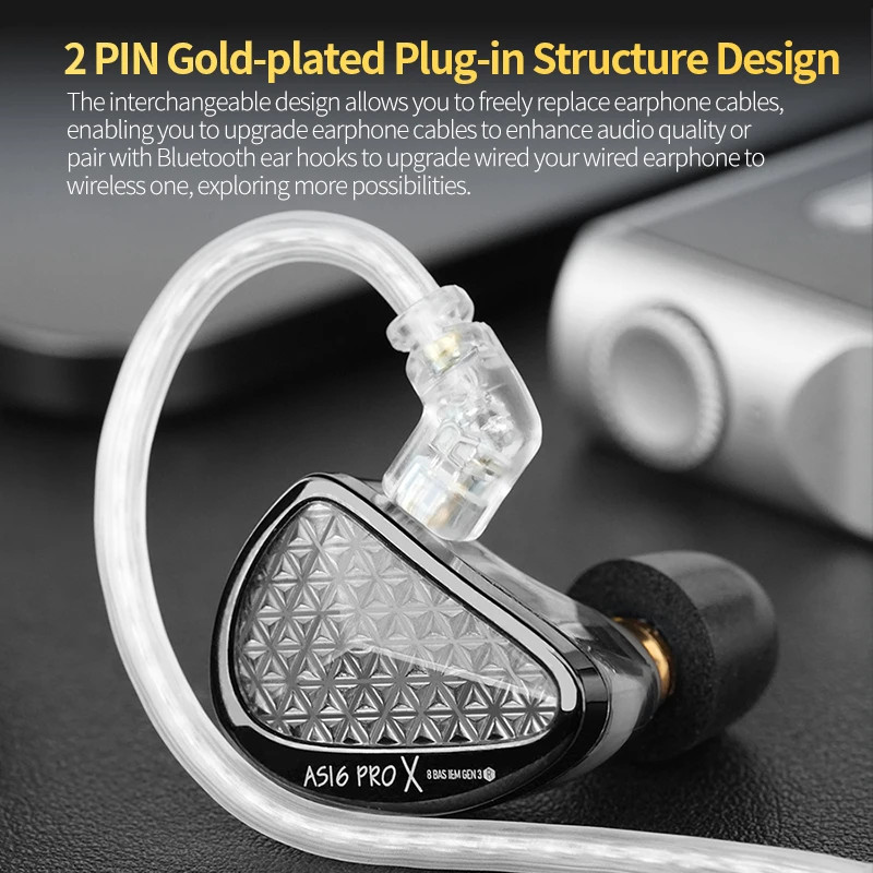 KZ AS16 PRO X In-Ear Monitors 8 Balanced Armature Drivers HiFi Earphones