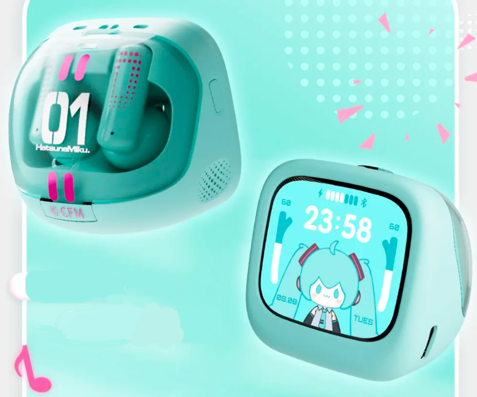 Anime Miku LCD Bluetooth Headphones Touch Screen iPhone Android Hatsune Earbuds