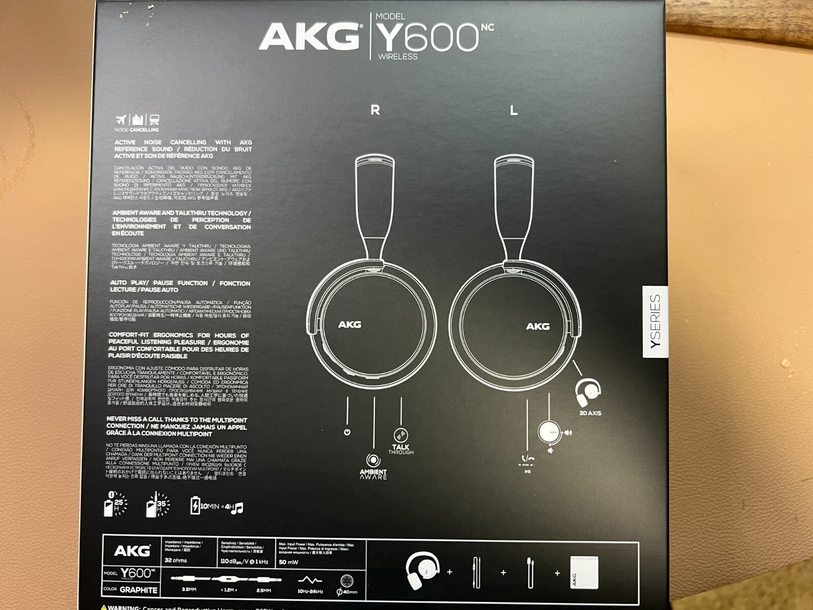 AKG Y600NC Noise Cancelling Bluetooth Headphones – Graphite Black