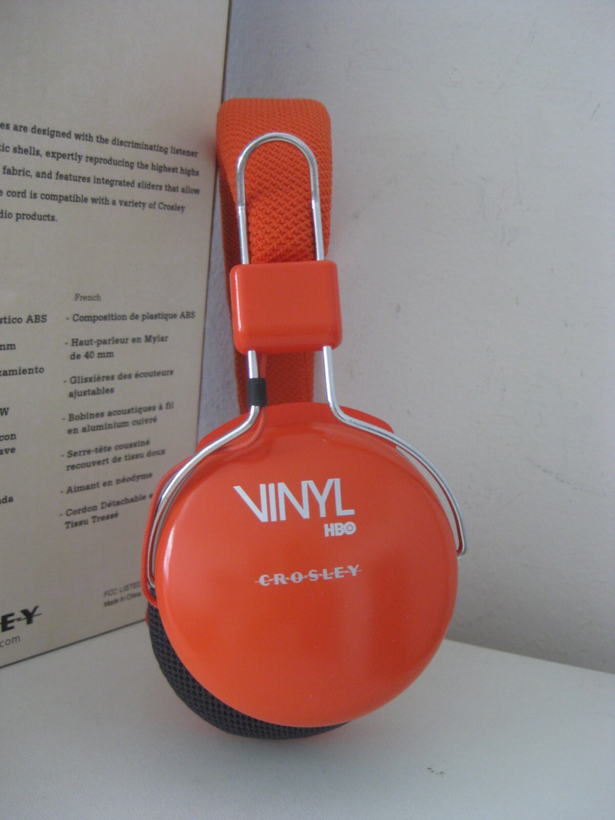 CROSLEY AMPLITONES STEREO HEADPHONES ORANGE NEW IN BOX RARE HBO VINYL PROMO