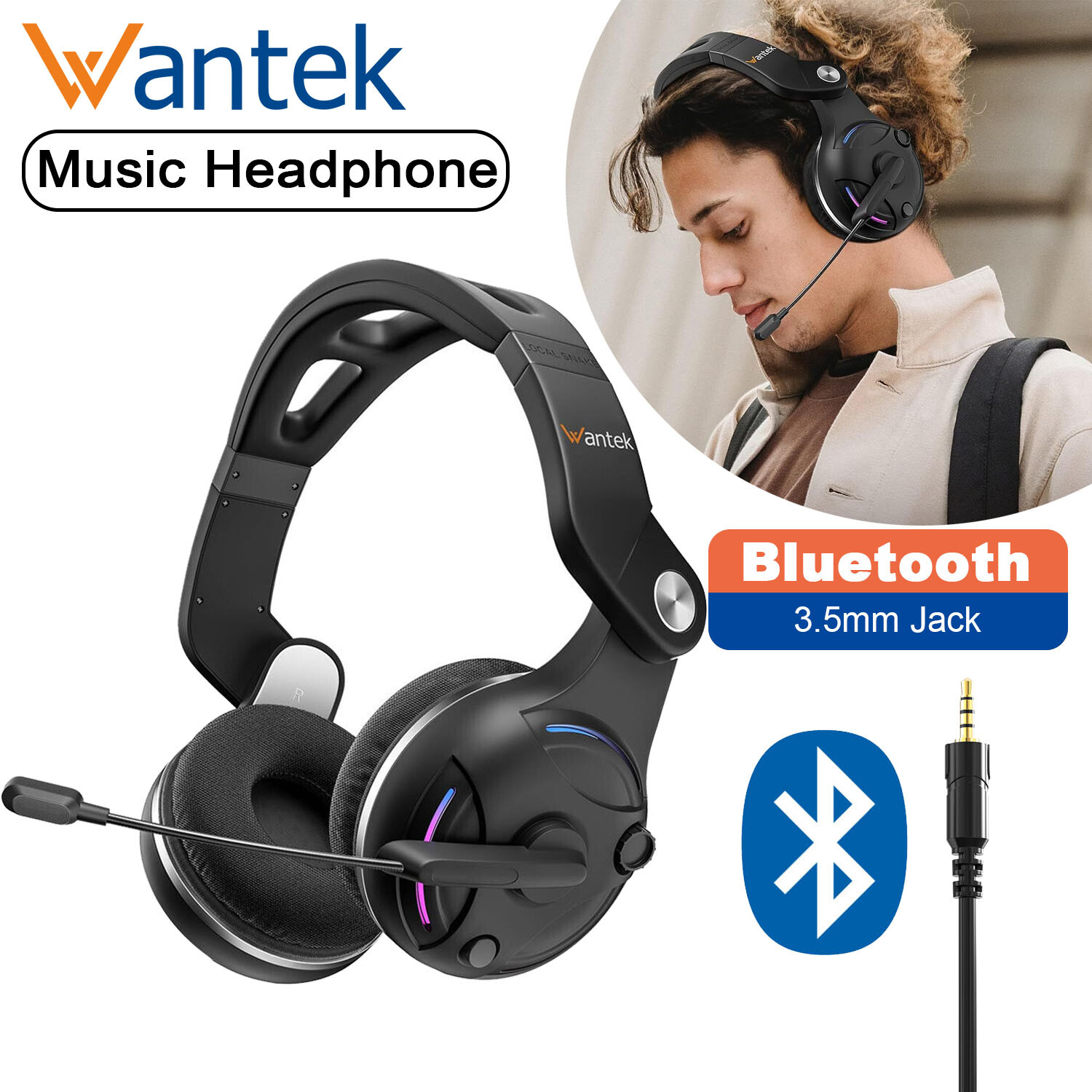 Wantek Bluetooth Headset with Mic 3D Audio Sound Wireless Headphone for PC/Phone