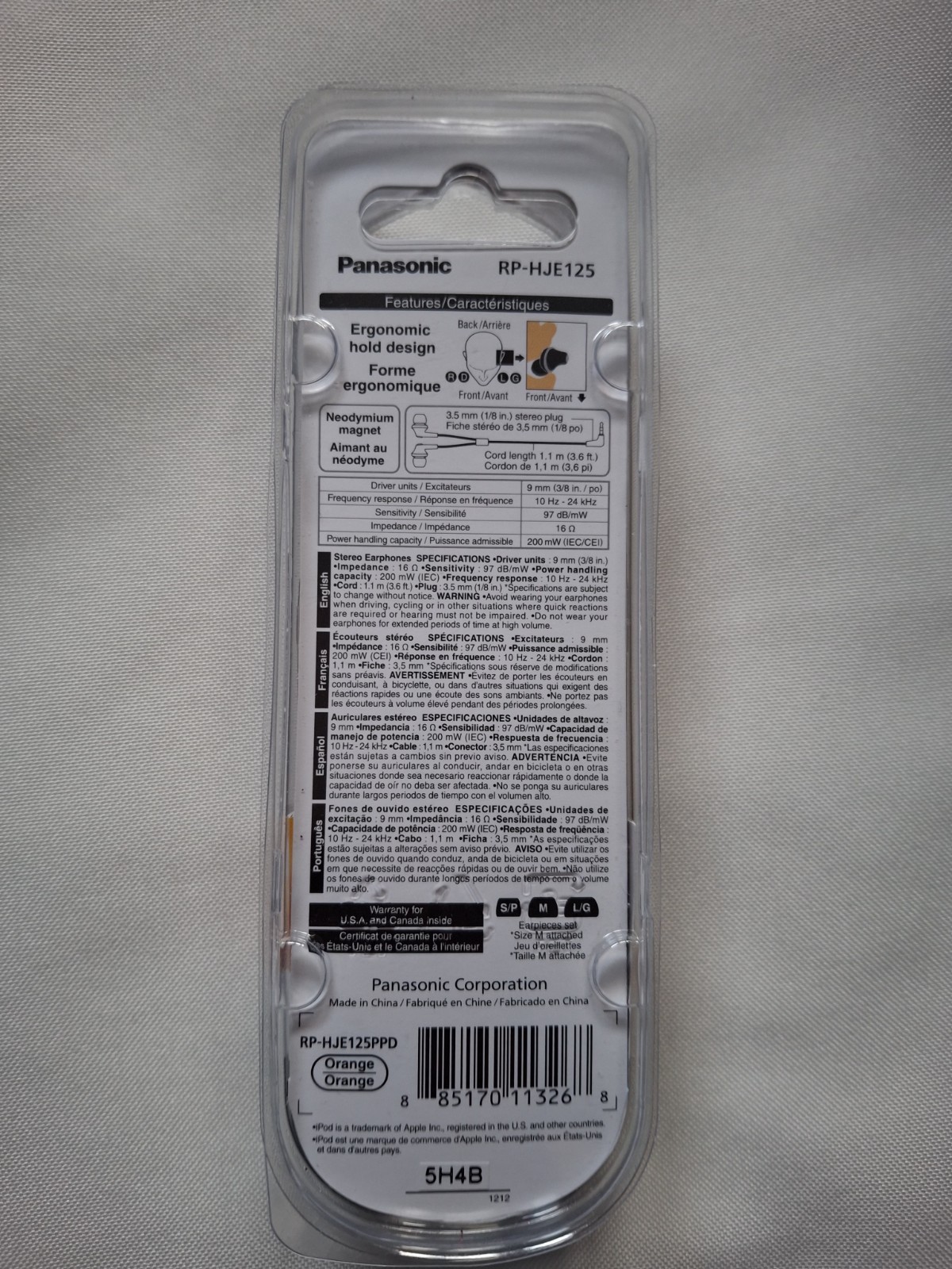 Panasonic RP-HJE125 Ergofit In-Ear Headphones Earphones Earbuds