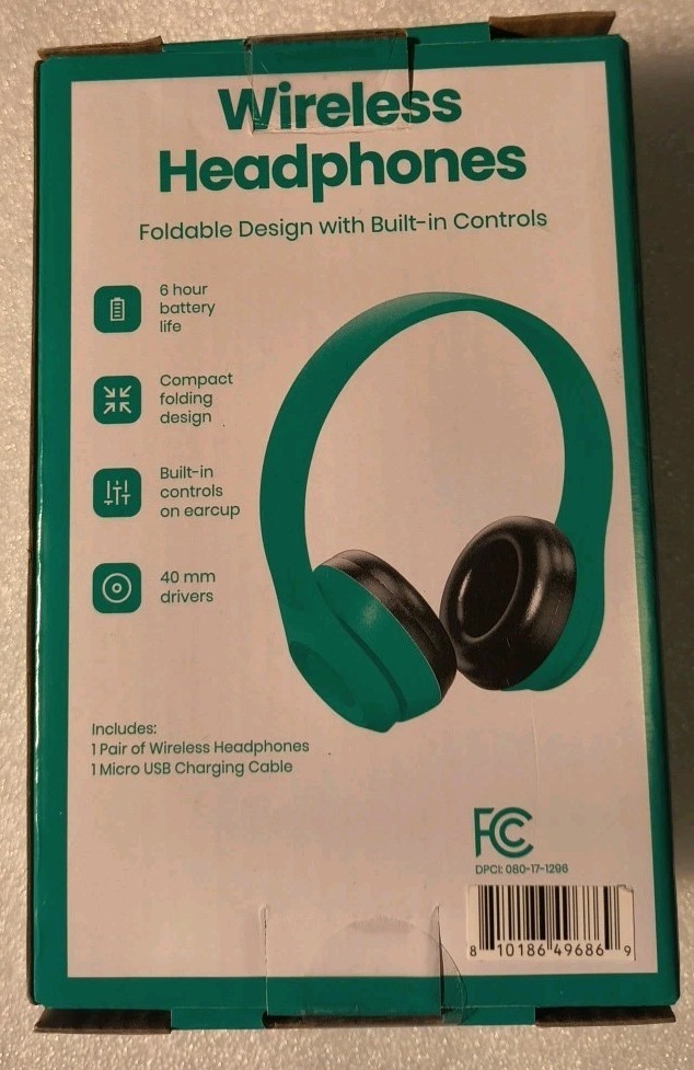 GEMS Wireless Headphones Folding Compact Design, 6hr Battery, Green, Micro USB