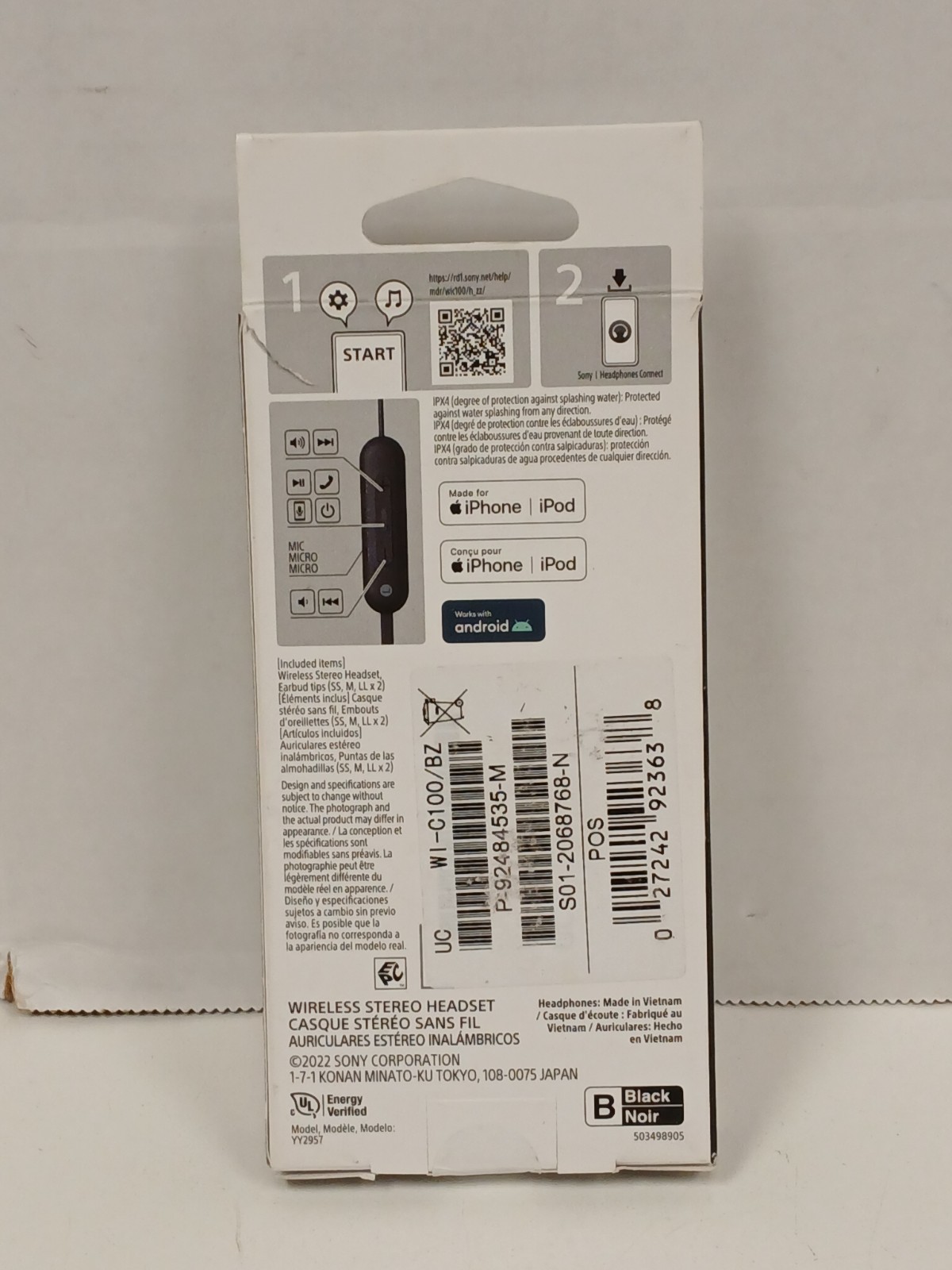 Sony WI-C100 Wireless In-Ear Headphones, Black