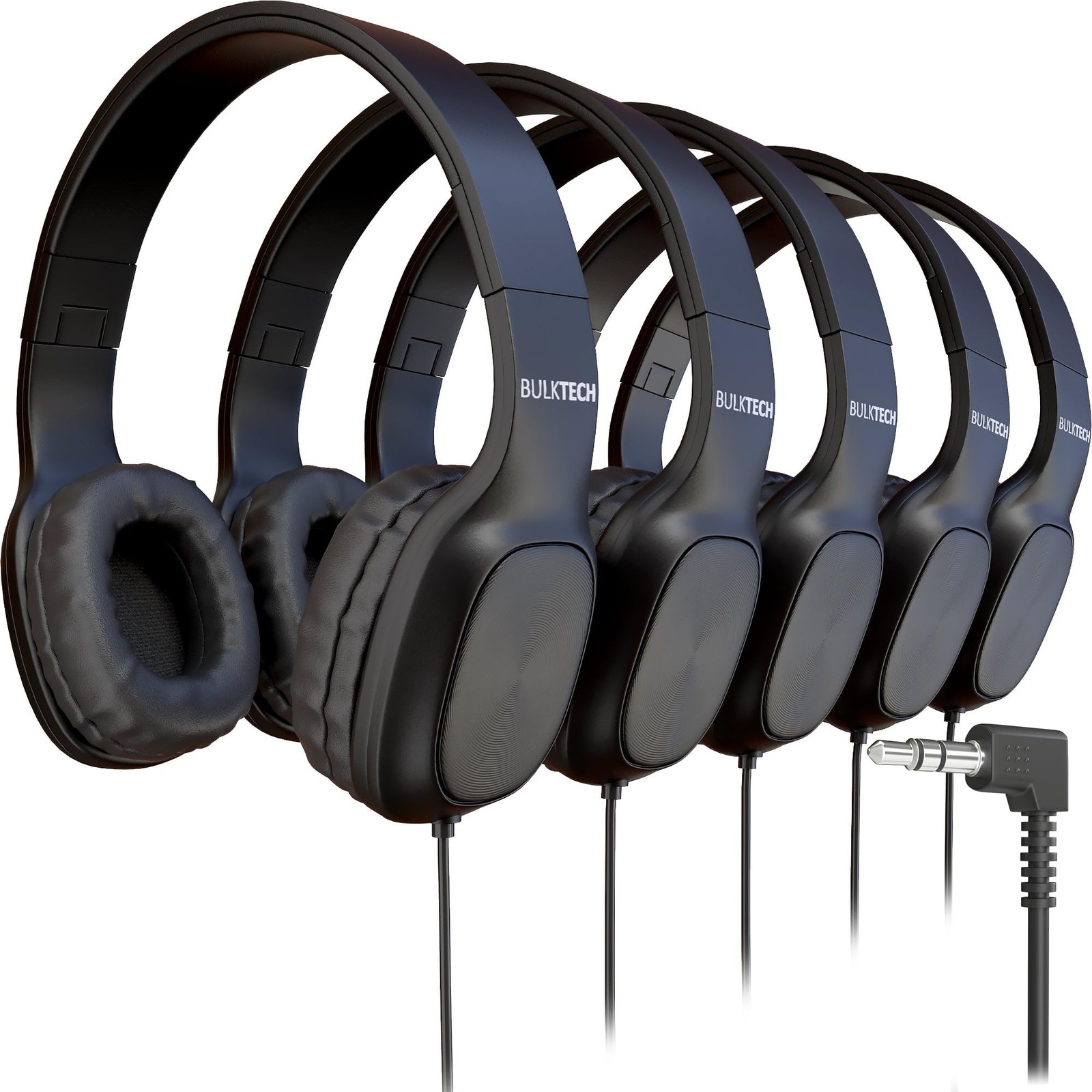 5 Pack Bulk Wired On-Ear Leather Headphones with 3.5mm Connector, Oval Metal …