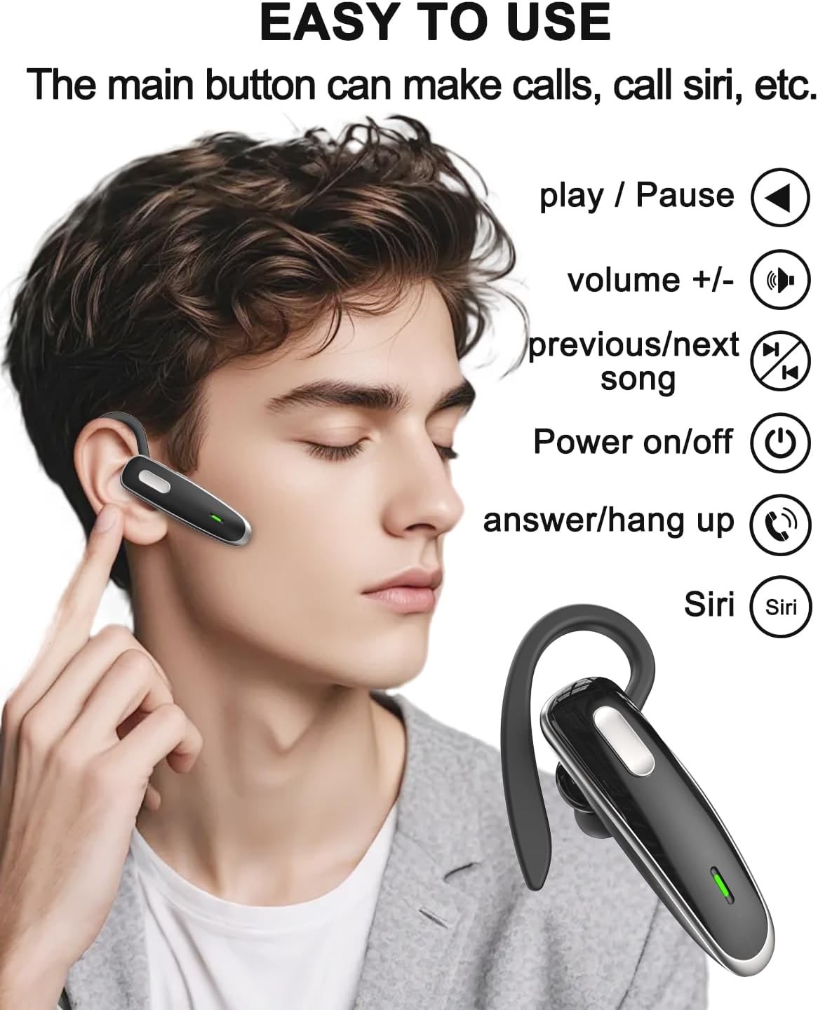 Bluetooth Headset, V5.1 Ultralight Wireless Handsfree Earpiece Cell Phone with