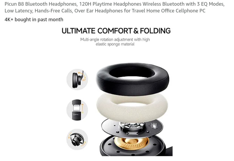 Wireless Headphones, 50 Hours of Playback TimeWireless Headphones with Microphon