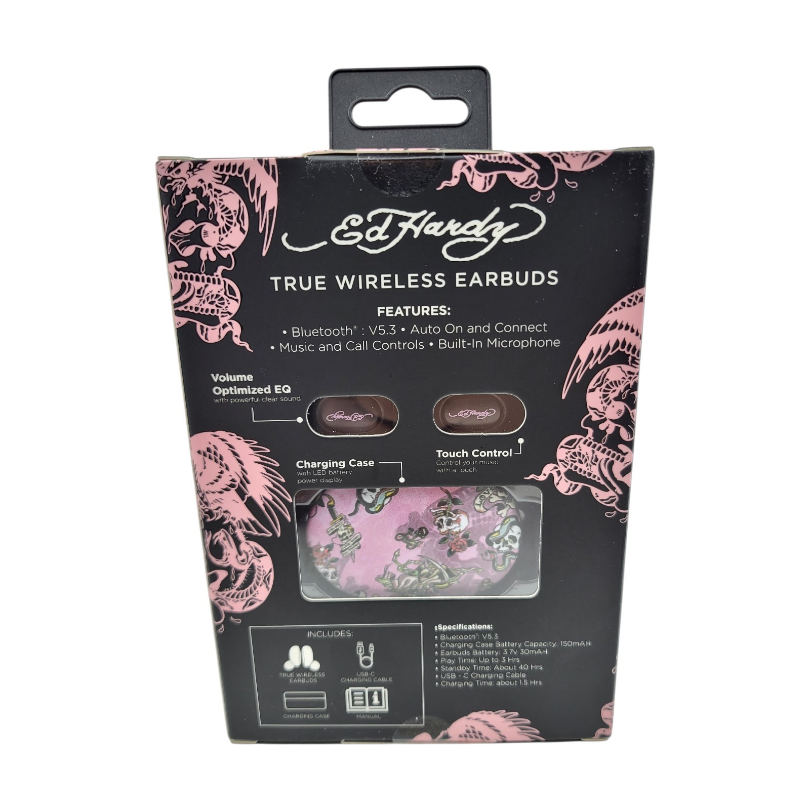 Ed Hardy True Wireless Earbuds Pink Y2K Tattoo Designer New