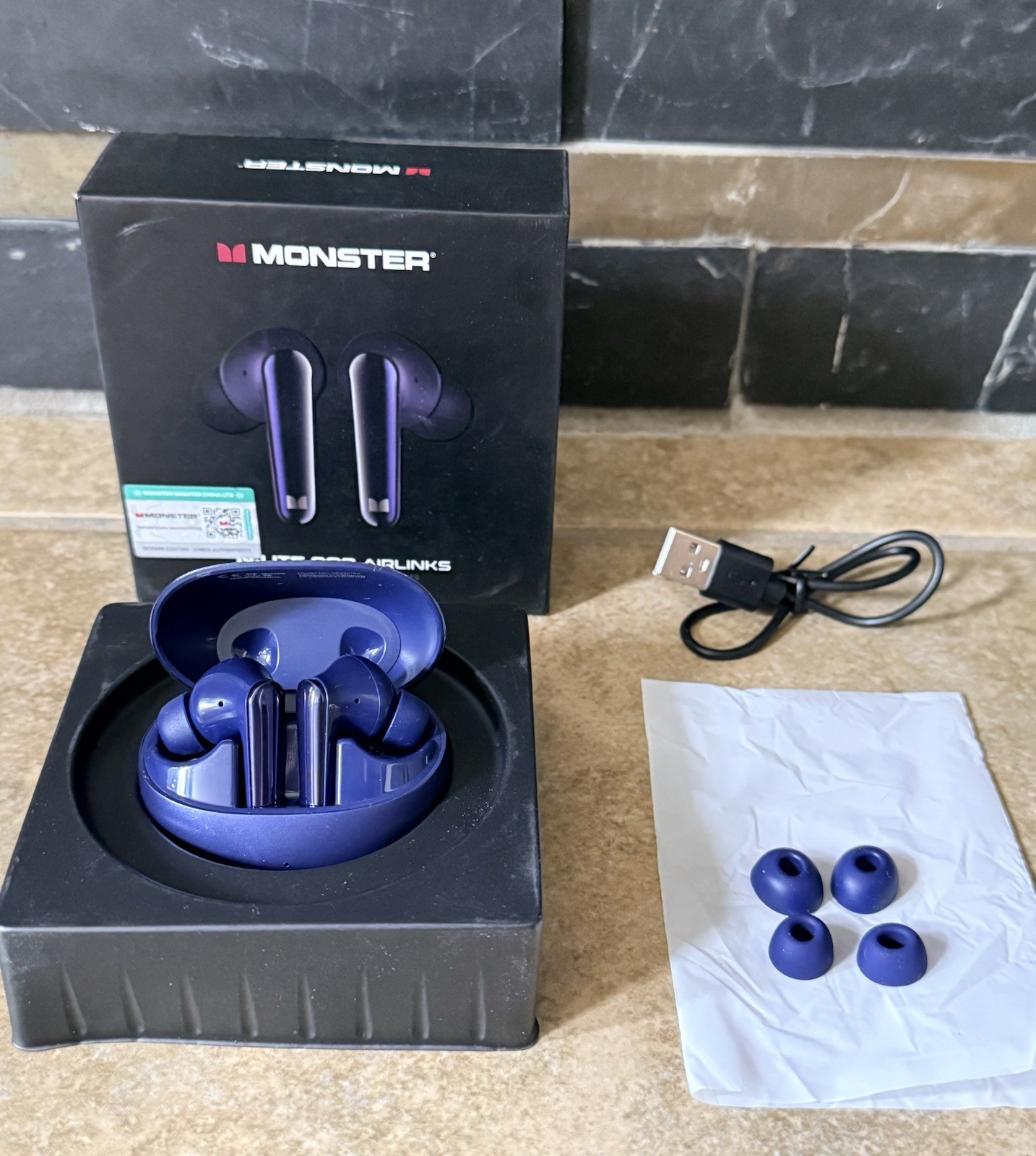 Monster N-Lite 203 AirLinks Wireless Earbuds Bluetooth 5.3 Blue FAST SHIPPING