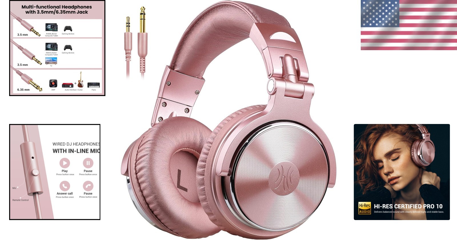 Wired Over Ear Headphones for Mixing & Podcasting – Pink