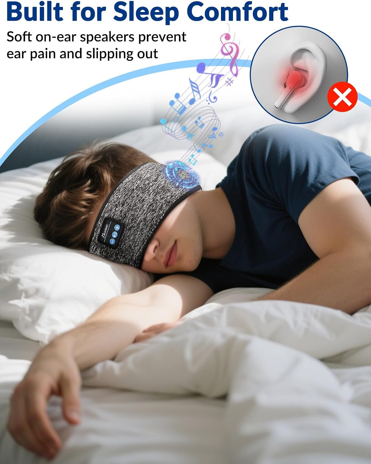 2-Pack Sleeping Headphones, Adjustable Hook-And-Loop, Bluetooth Headband Headpho