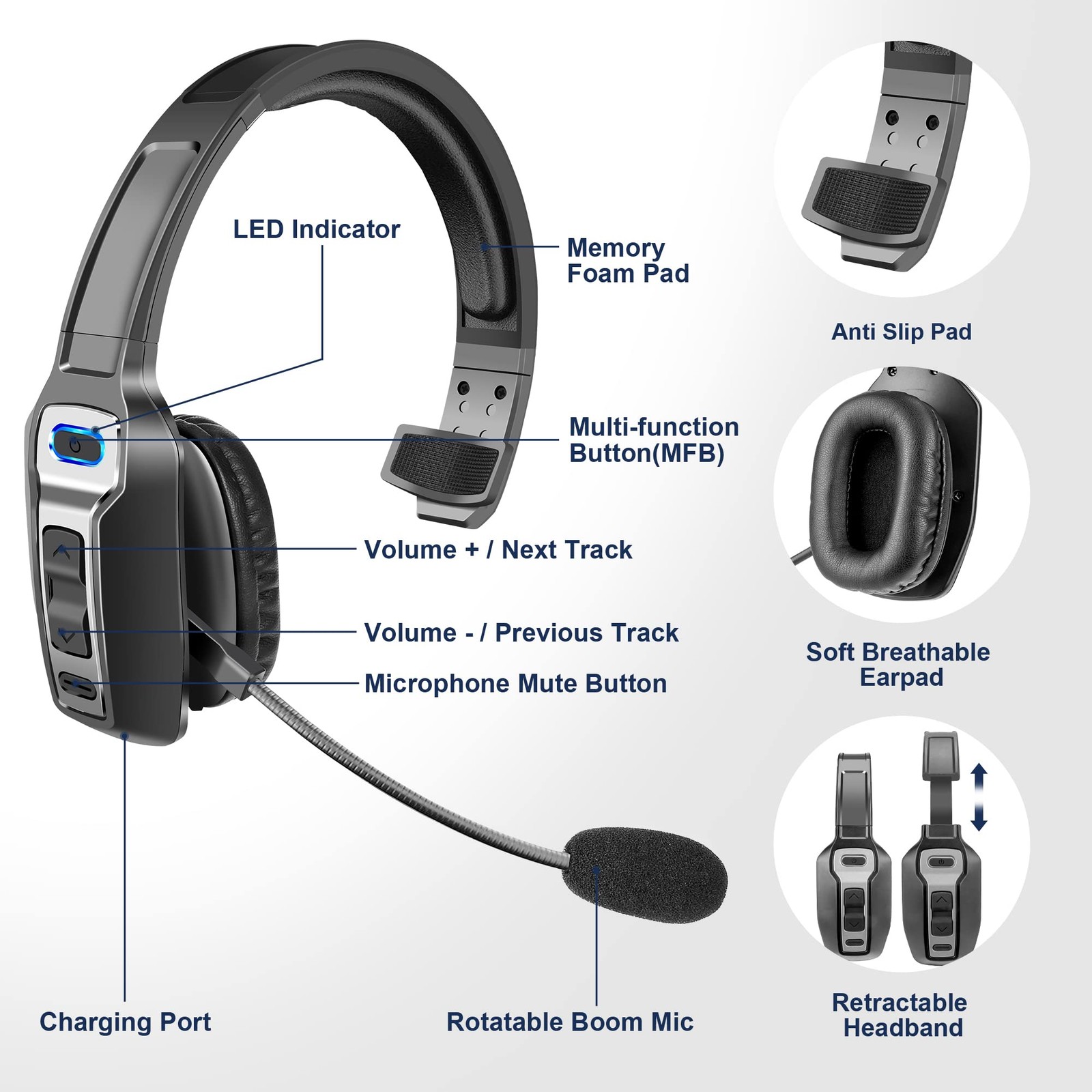 Trucker Bluetooth Headset, V5.2 Wireless Headset with Upgraded Microphone AI …