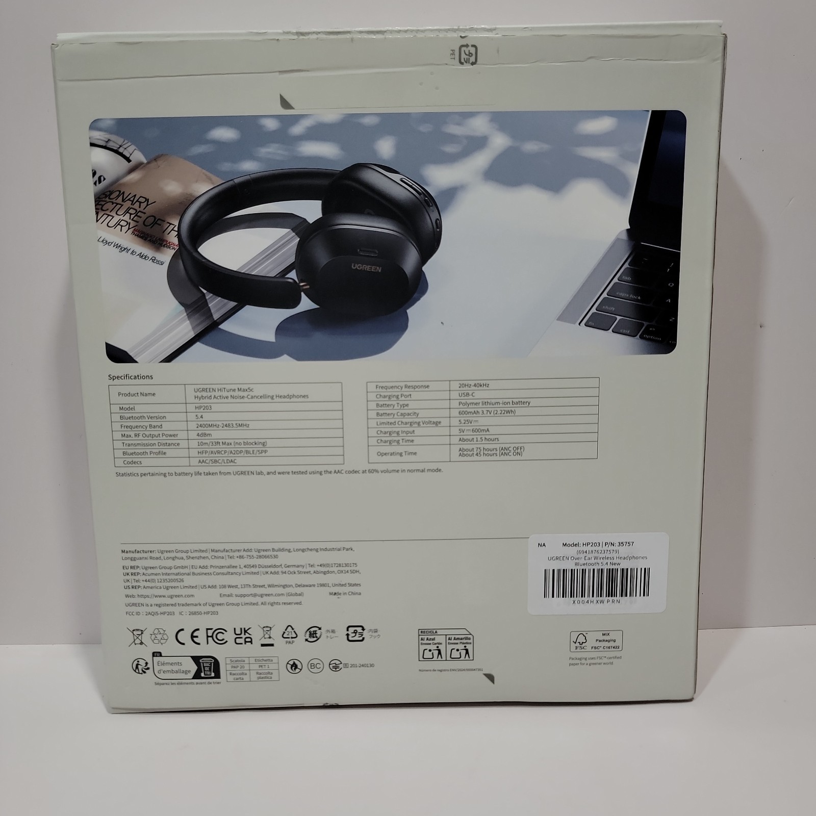 UGREEN HiTune Max5c Wireless Headphones Hybrid Active Noise Canceling – Open Box