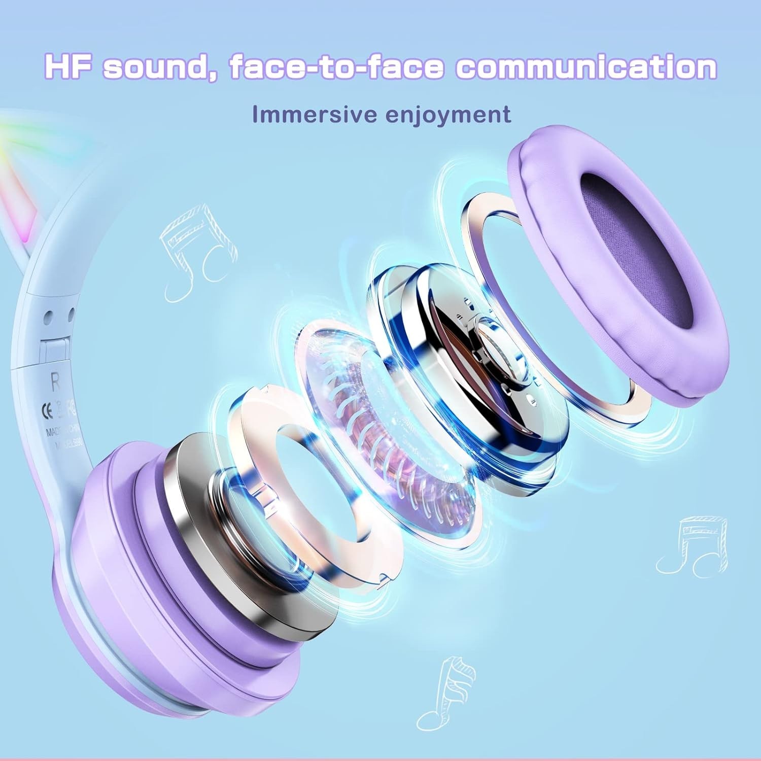Bluetooth Cat Ear Headphones for Kids & Adults, Wireless & Wired Mode Foldabl…