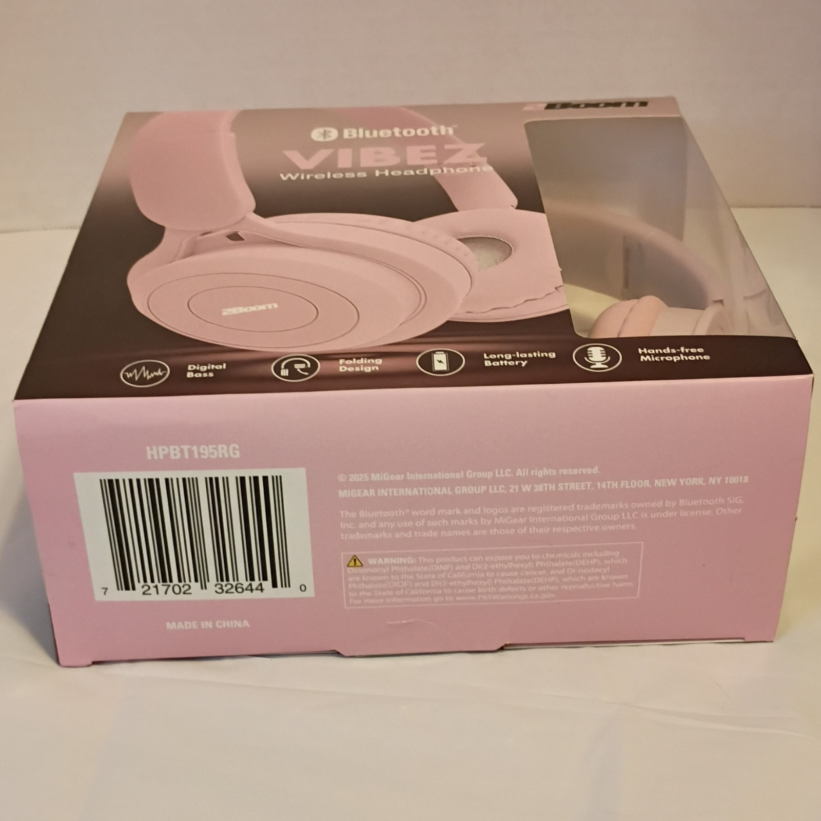 2Boom Vibez Bluetooth Wireless Over-Ear Headphones Mic Folding Pink 40mm