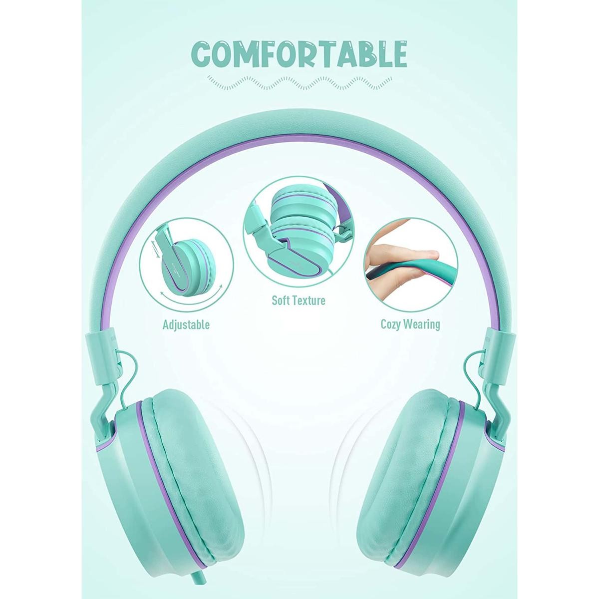 Kids Water Green Wired Foldable Headphones Jack 3.5mm_ Refurbished