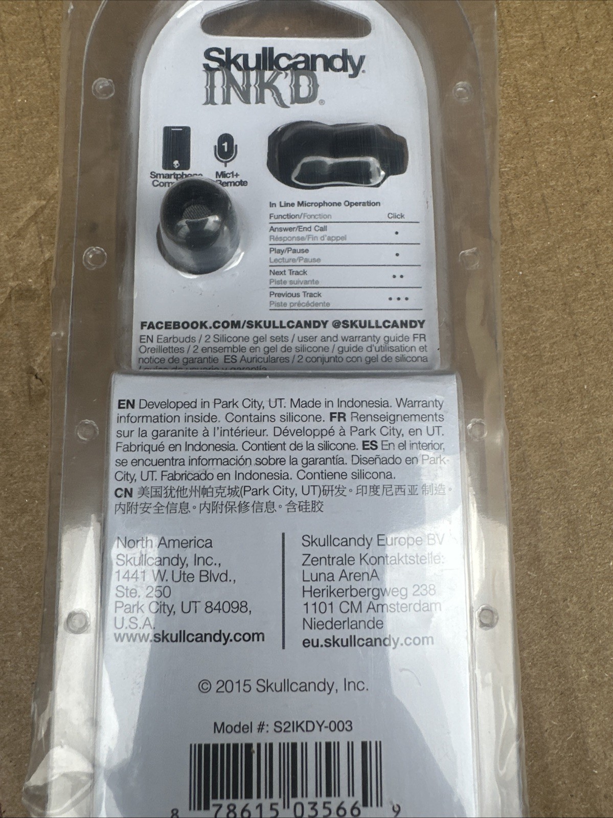 Skullcandy Ink’d S2IKDY-003 Earphone with In-Line Microphone BLACK