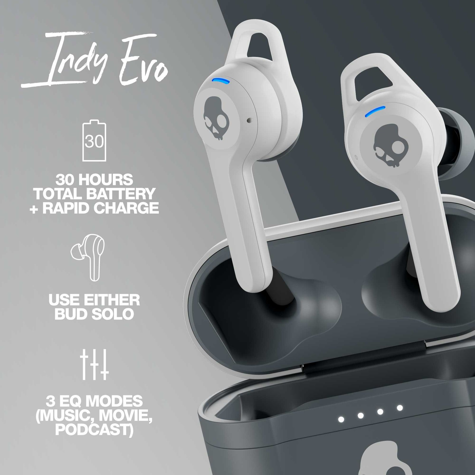 Skullcandy Indy Evo Light Grey True Wireless Bluetooth Headphones