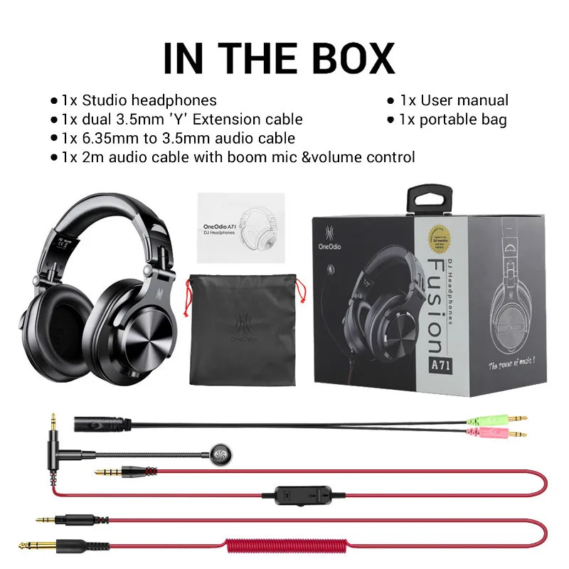 Oneodio A71 Studio Headphones DJ Monitor Gaming 40mm Drivers Dual Cable 32Ω