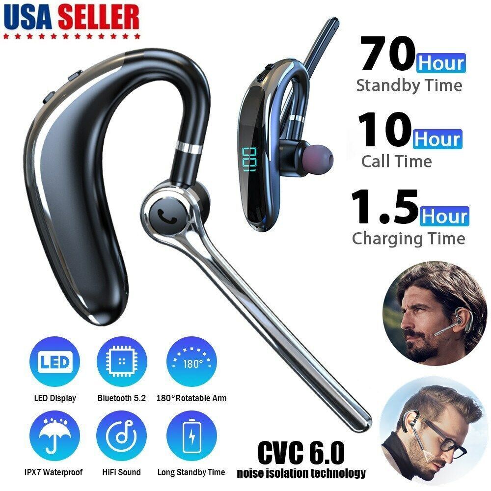 Bluetooth 5.2 Earpiece Wireless Headset Driving Trucker Earbuds Noise Cancelling