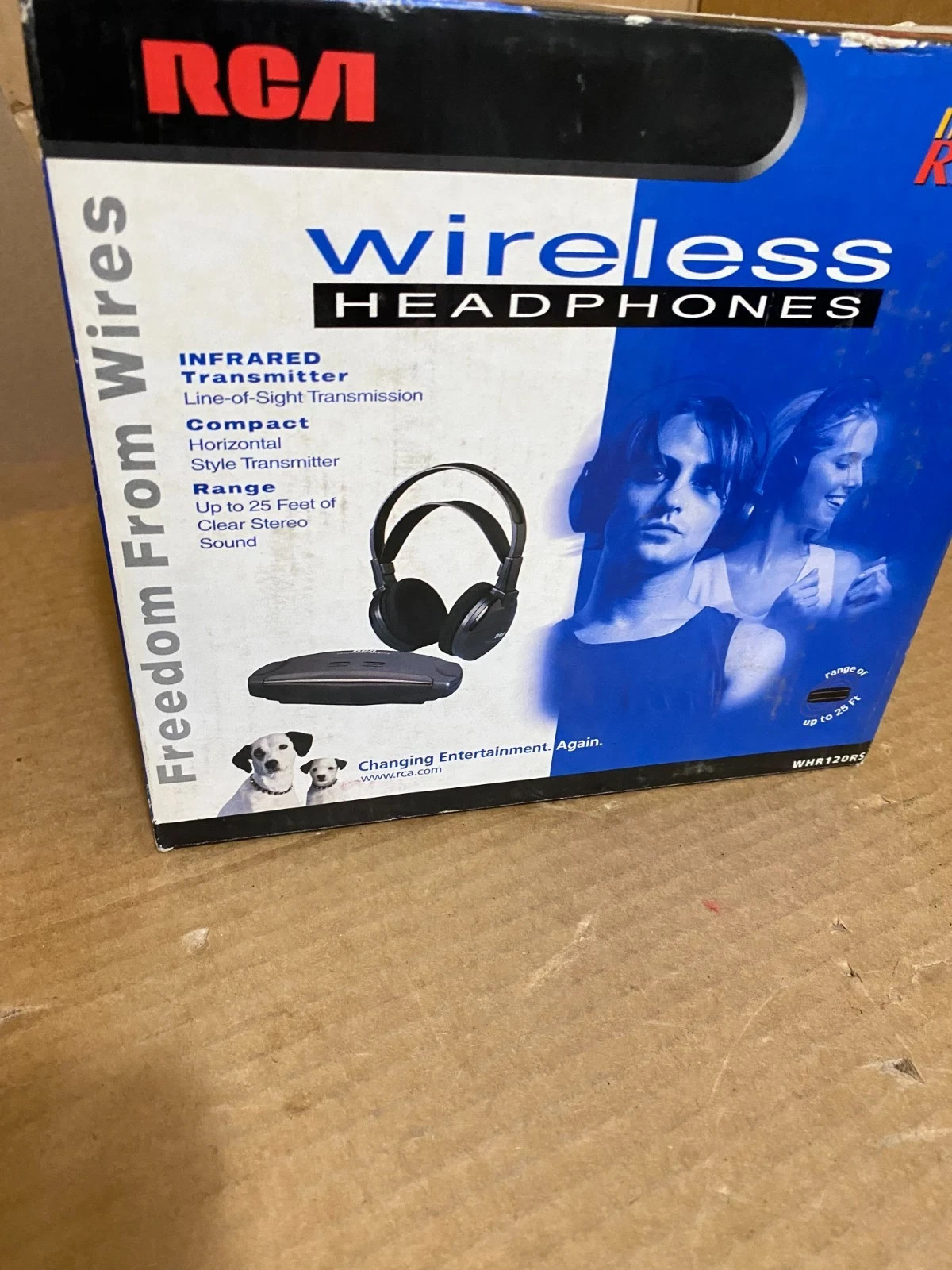 RCA WHR120RS Wireless Infrared Headphones w Flat Transmitter Tested Power On