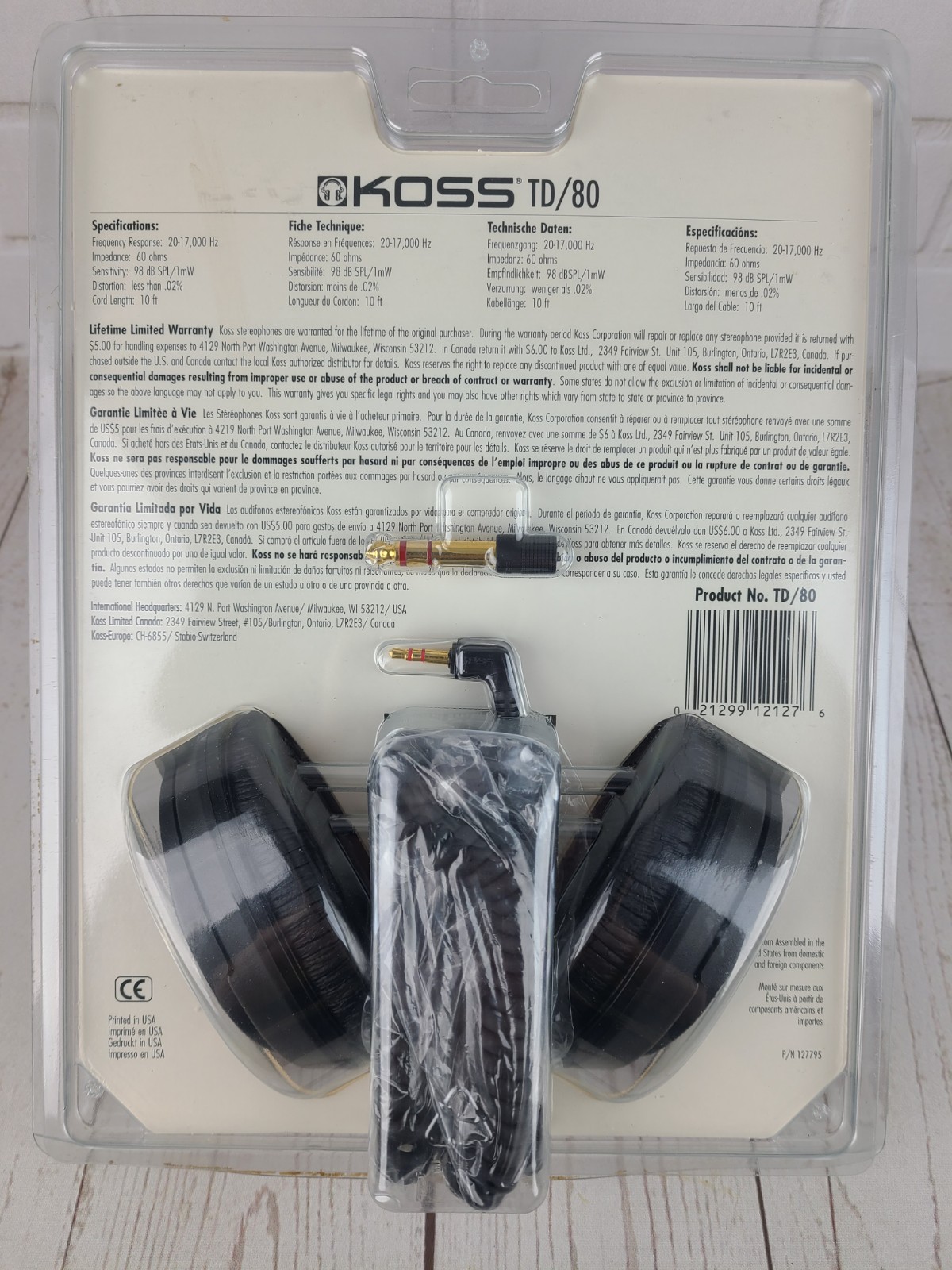 Koss TD/80 Stereo Headphone 10ft Coiled Cord with 3.5mm Plug with 1/4″ Adapter