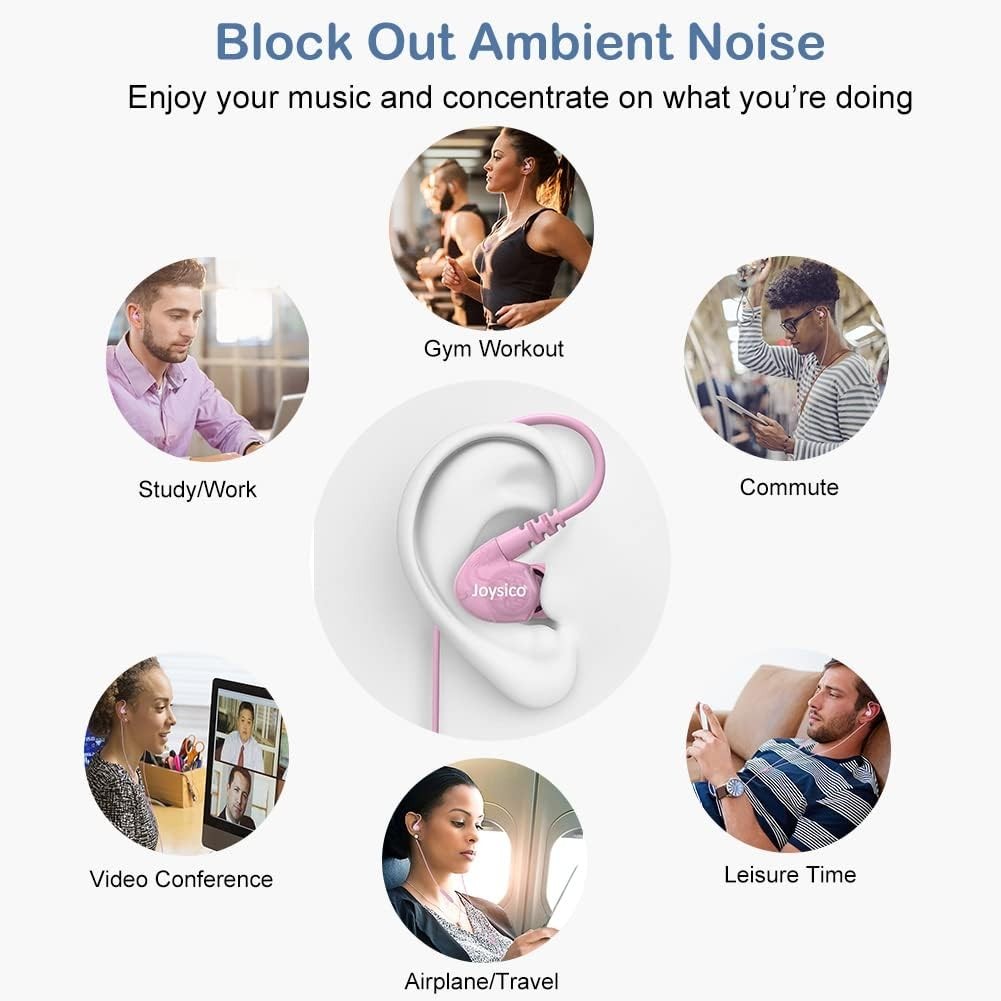 Comfortable Wired Sport Headphones for Kids & Women – Noise Isolating Pink Ea…
