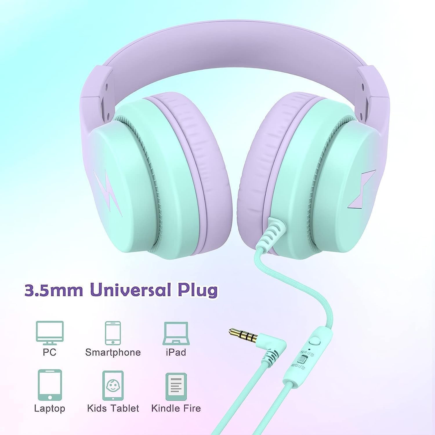 Durable Over-Ear Headphones for Kids with Microphone – Gradient Purple Design