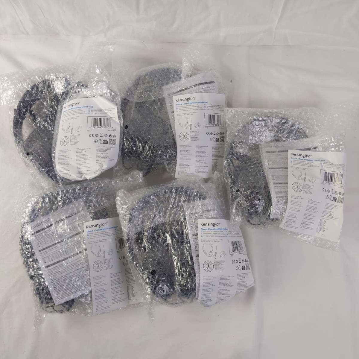Lot of 5 Kensington K33137 Headband Headphones – 3.5mm with 9ft cord Black New