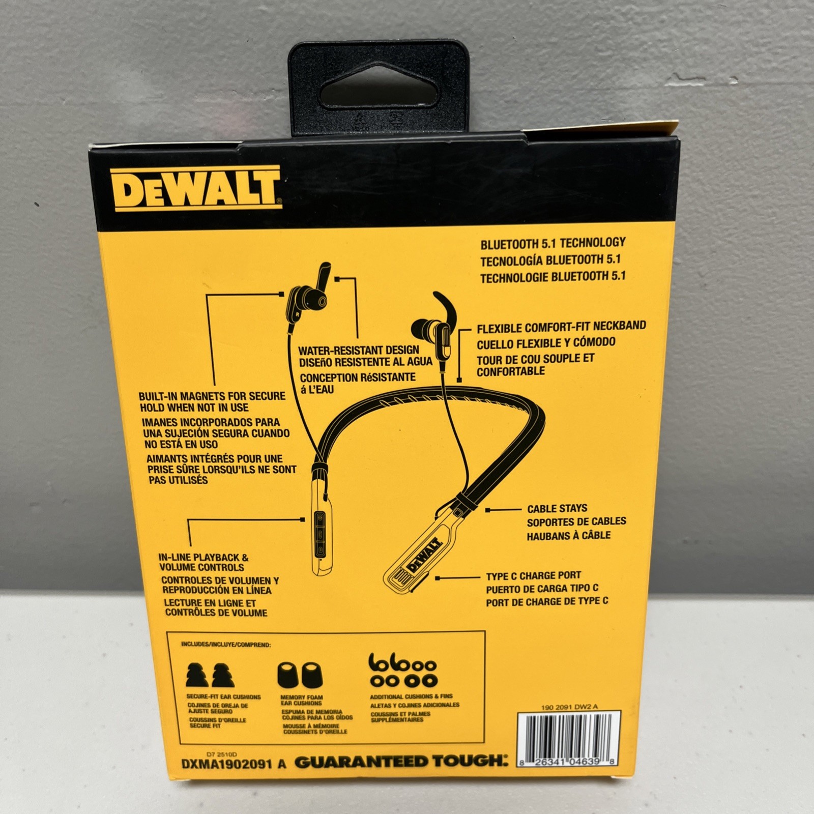 DEWALT Jobsite Pro Neckband Wireless Earphones – Black/Yellow NEW