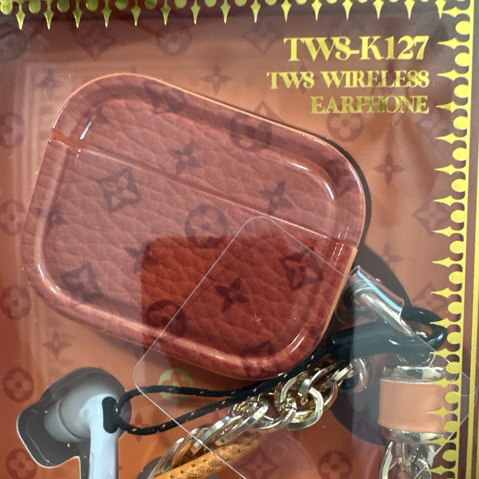 TWS-K127 Bluetooth In-Ear Wireless Earbuds Touch Control w/ Case Lanyard Brown