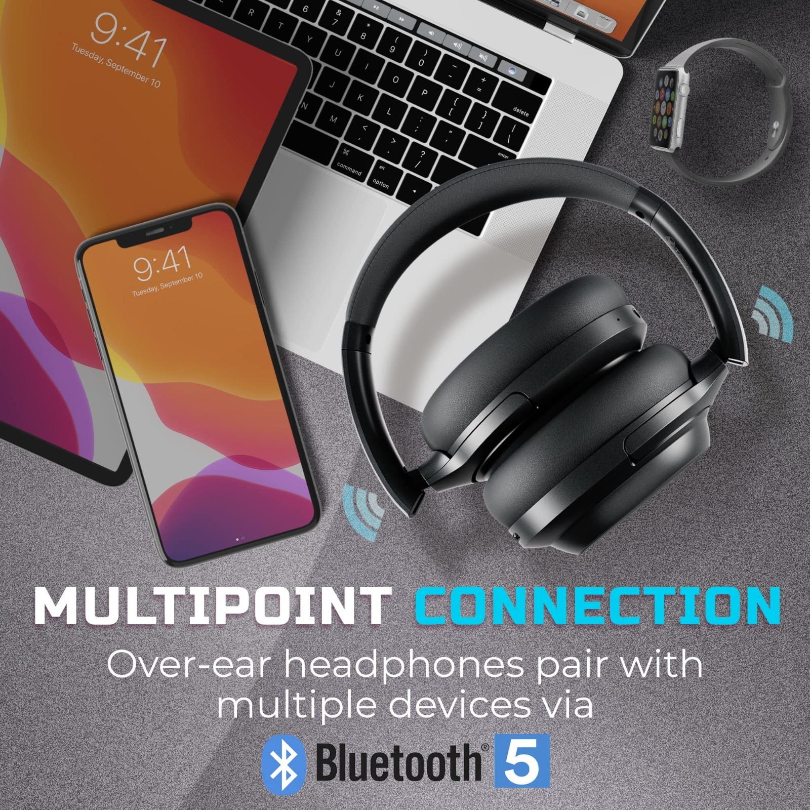 Hybrid Active Noise Cancelling Headphones – 45H Playtime, USB-C, Bluetooth, Touc