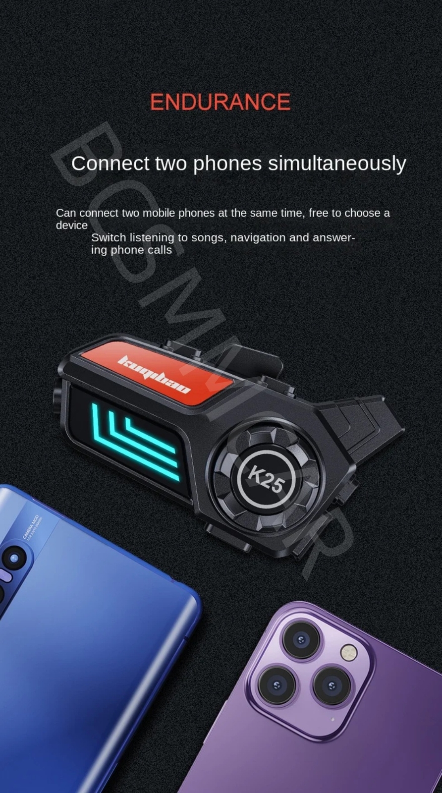 Helmet Wireless Bluetooth Headset MP3 Player Earphone Waterproof For Motorcycle