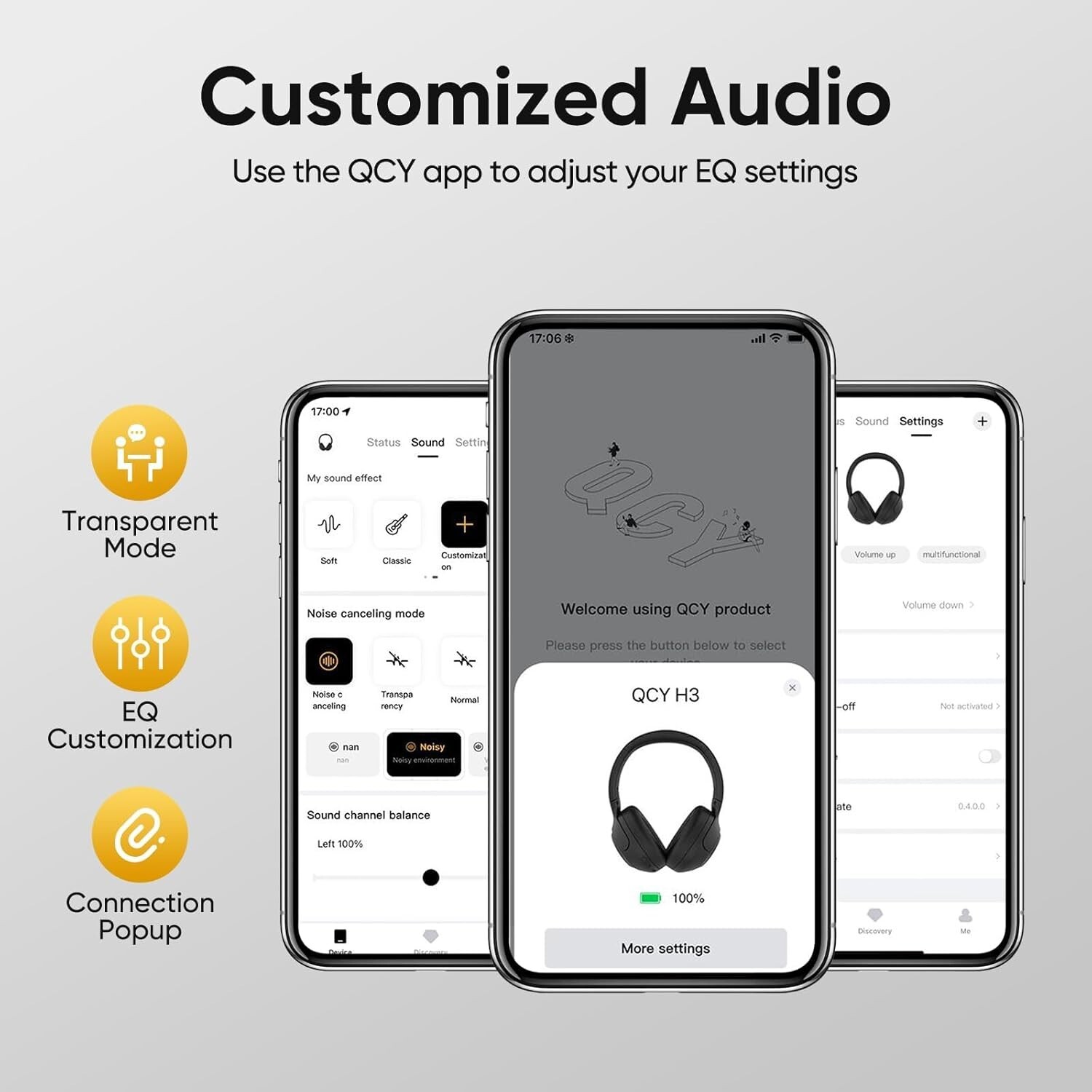 QCY H3 Headphones Wireless Headphones Noise Canceling Bluetooth 5.3 High Resol