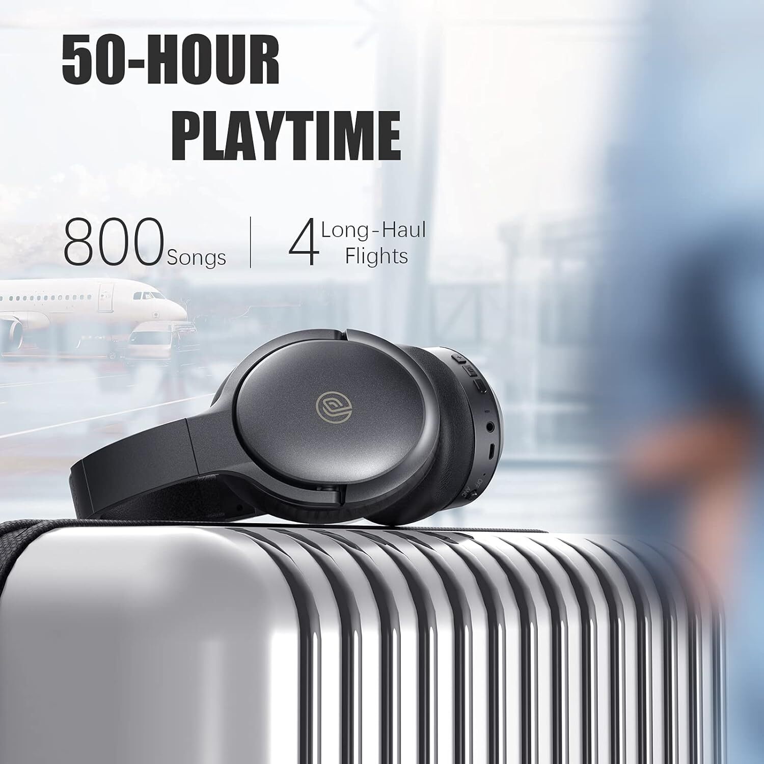 Bluetooth Headphones Over Ear, 100H Playtime, ANC, Mic, Deep Bass, Fast Charge